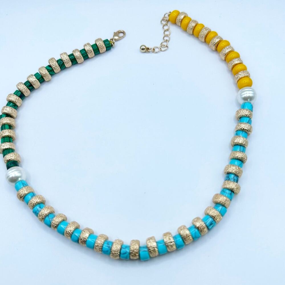 Anthropologie Necklace Mixed Stone Colorful Beaded Brass Semi precious beads